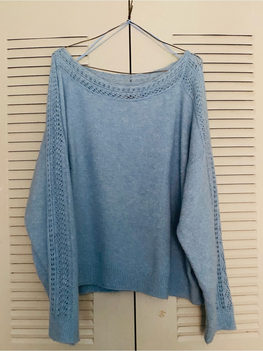 American Eagle Outfitters Light Blue Open-Knit Crewneck Sweater